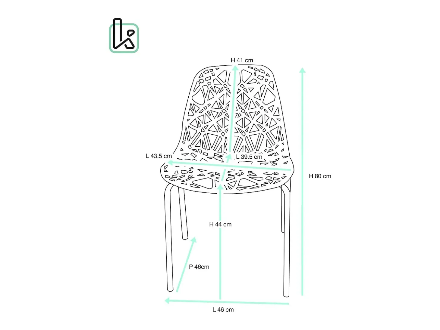 KAYELLES Lote de 4 sillas de cocina diseño IKO (negro)