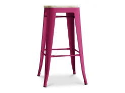 Kontoir Taburete de 76 cm de acero negro mate con asiento de pino macizo de color claro-Color Parma