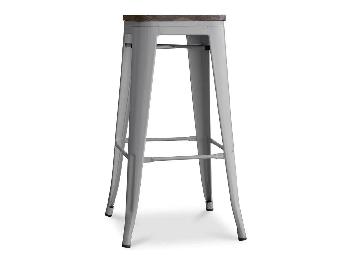 Kontoir Taburete de 76 cm de acero blanco brillante con asiento de pino macizo oscuro-Color Verde caqui