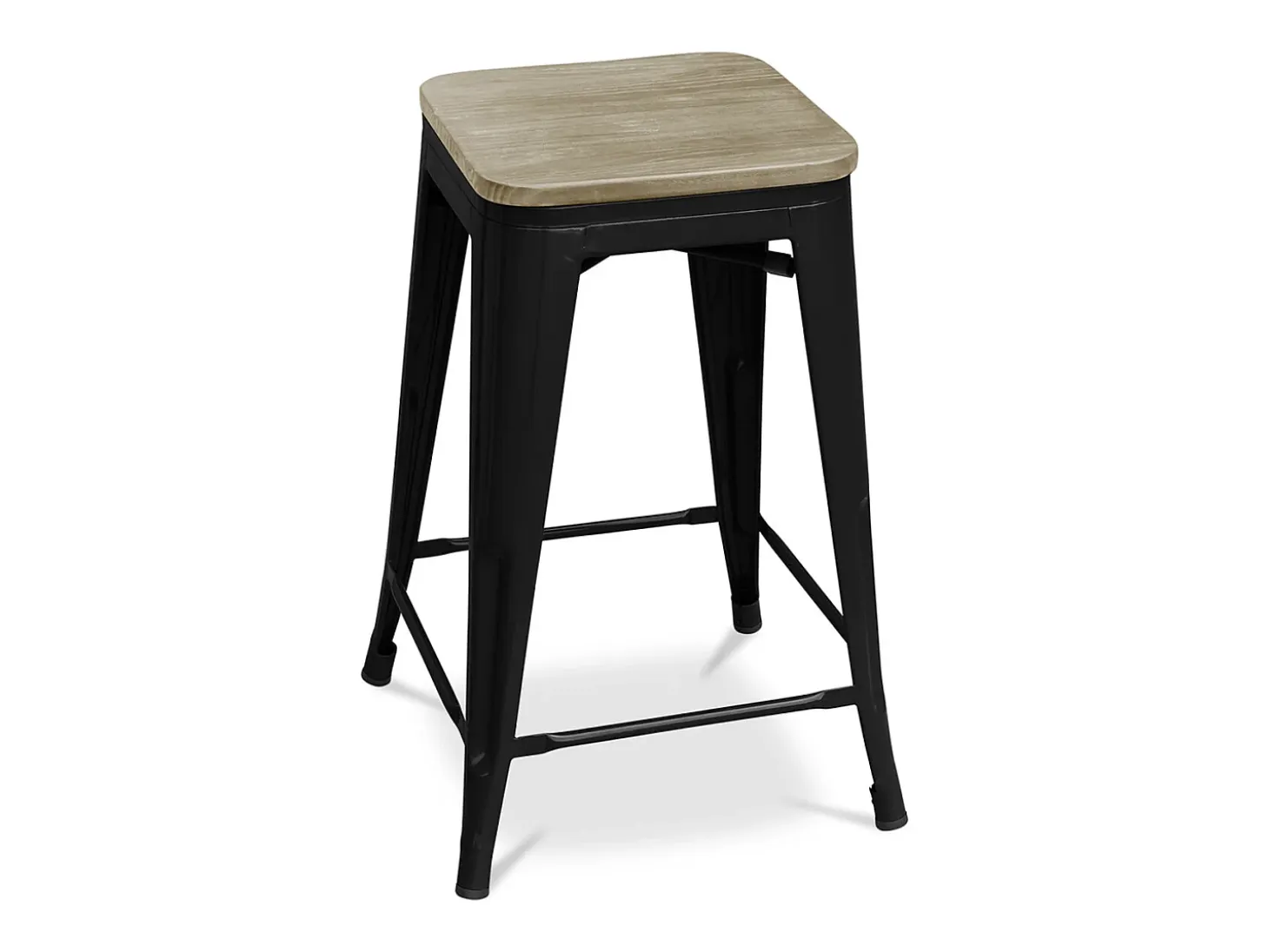 Kontoir Taburete de 76 cm de acero negro mate con asiento de pino macizo de color claro-Color Oro