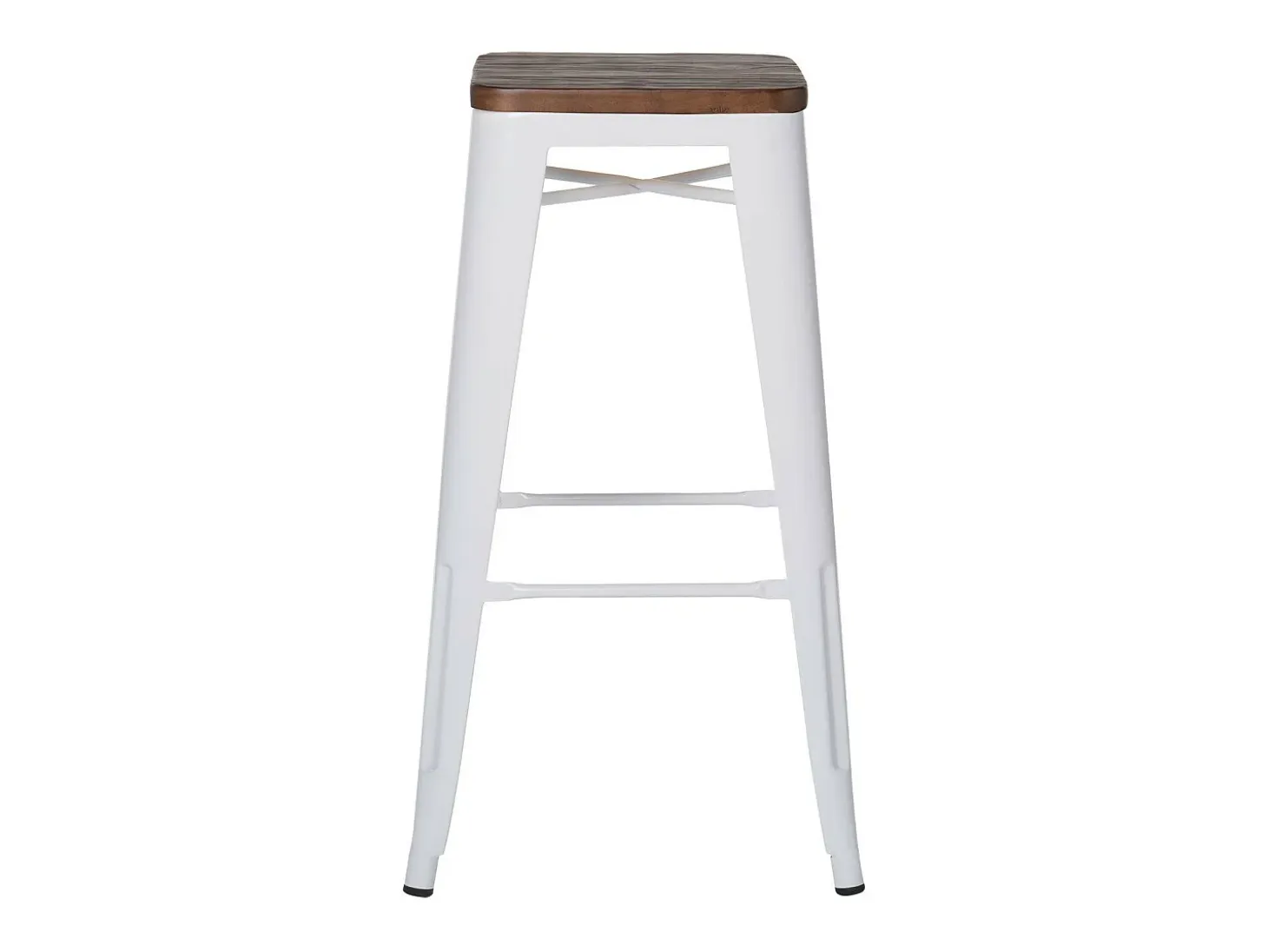 Kontoir Taburete de 76 cm de acero blanco brillante con asiento de pino macizo oscuro-Color Blanco