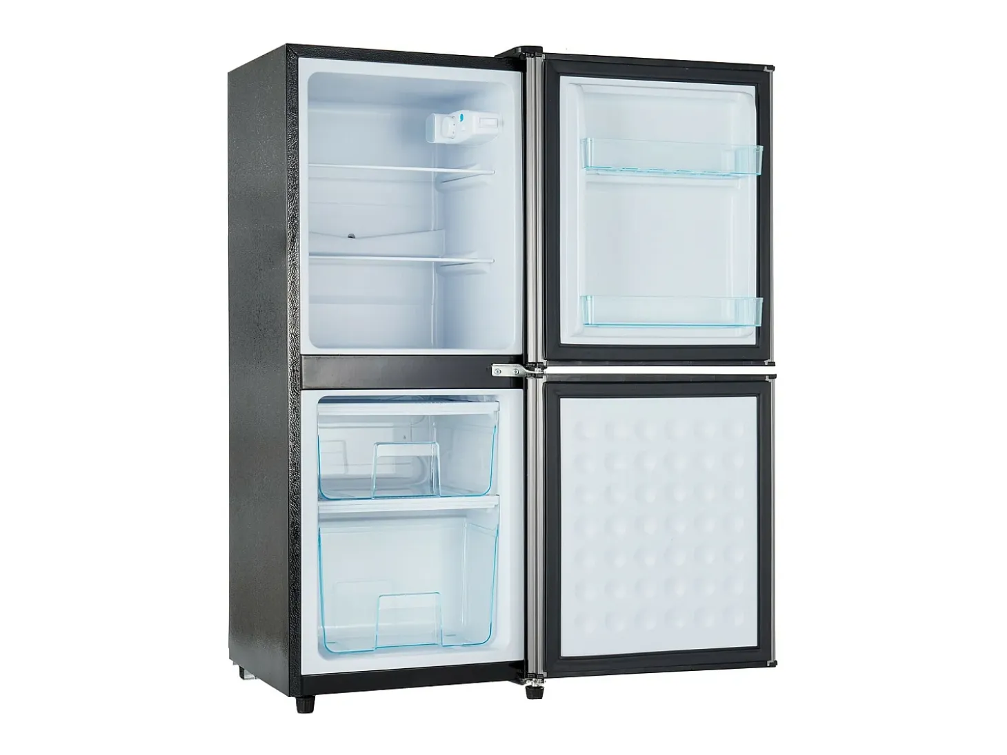 106L Silver+Negro Negra, con partición de vidrio y pies ajustables, 7 temperatura, -25 ~ 10 ℃, clase de eficiencia energética