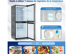 106L Silver+Negro Negra, con partición de vidrio y pies ajustables, 7 temperatura, -25 ~ 10 ℃, clase de eficiencia energética