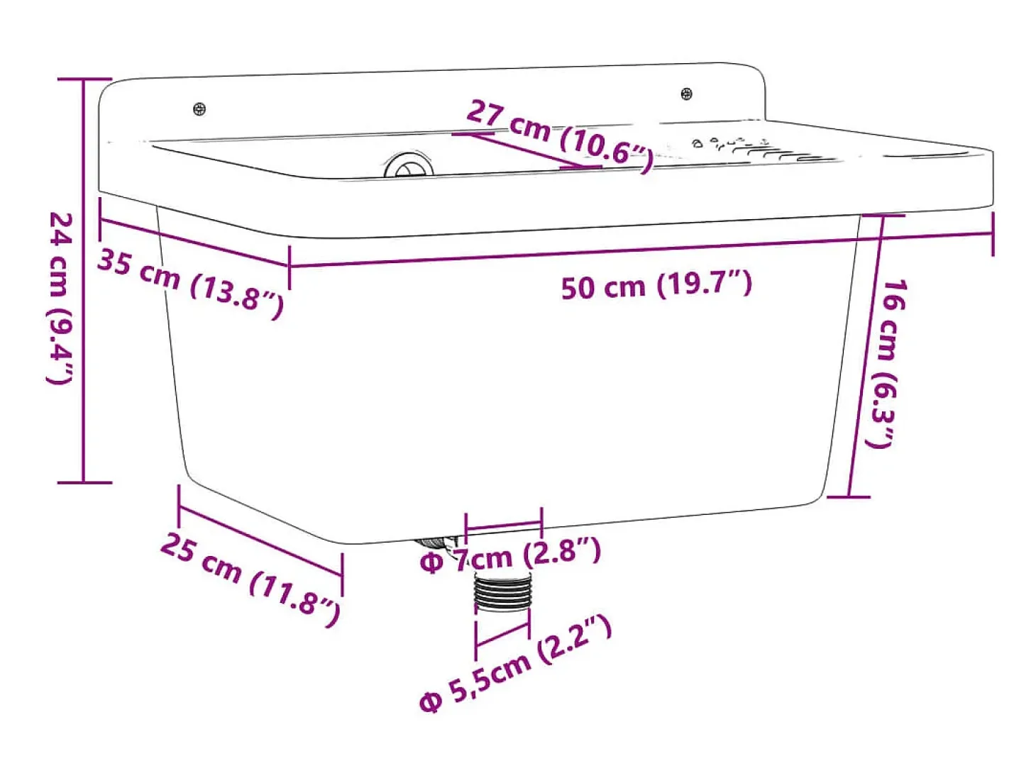 Lavabo de pared blanco 50x35x24 cm resina