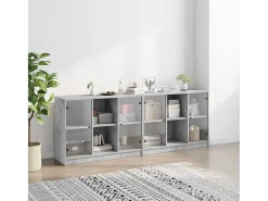 Librería con puertas gris hormigón 204x37x75 cm