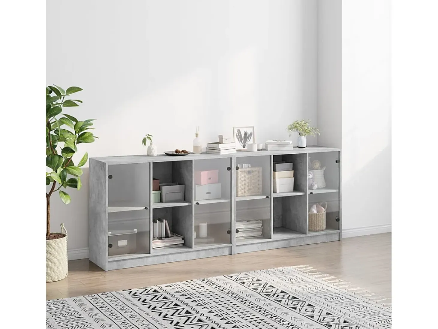 Librería con puertas gris hormigón 204x37x75 cm