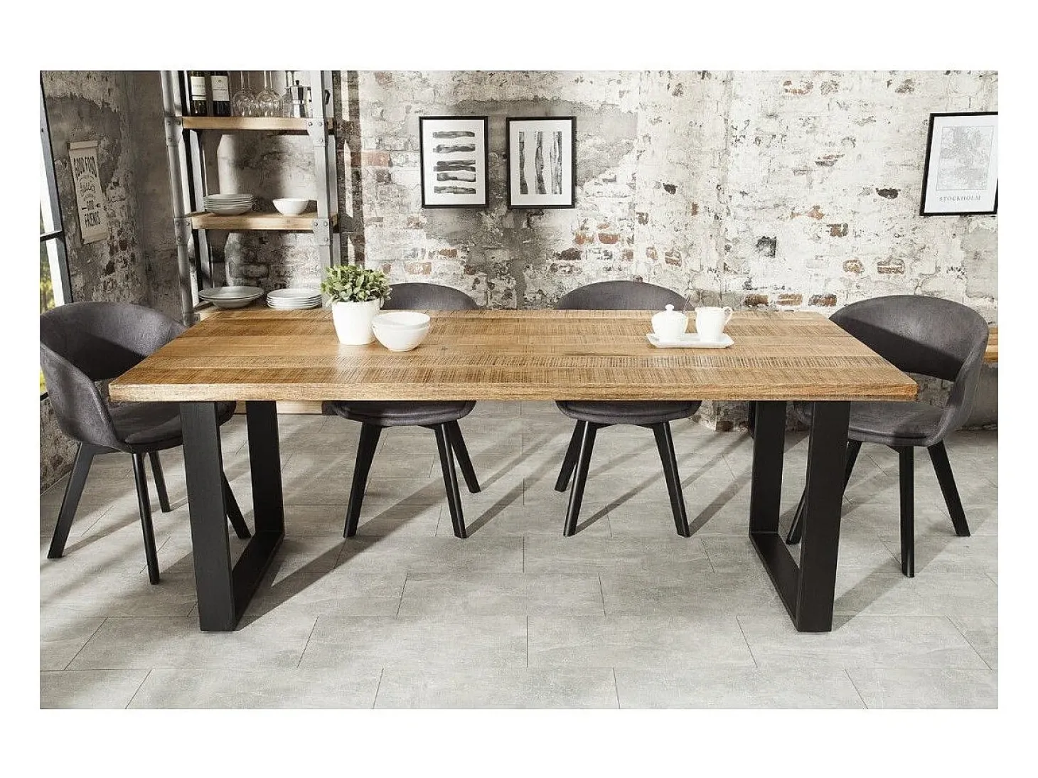 LODEN 180 cm – Tablero de madera maciza de mango y patas de metal negro