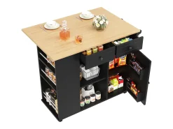 Îlot de cuisine avec 2 tiroirs ,1 porte et porte-verres à vin - desserte finition woodgrain - Noir