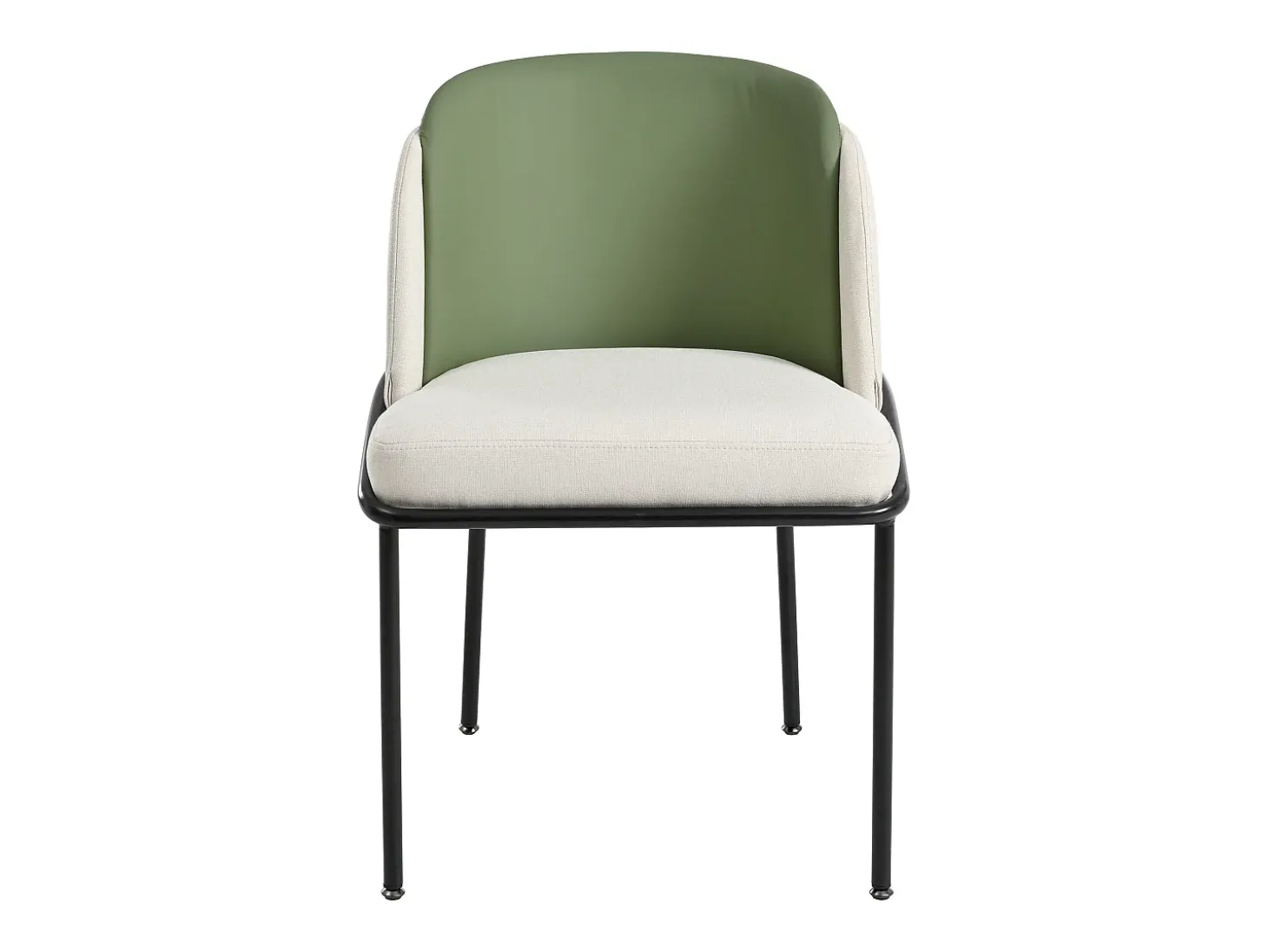 Lote de 2 Sillas - Lino y simil cuero - patas de metal - estilo contemporáneo - Verde + Beige