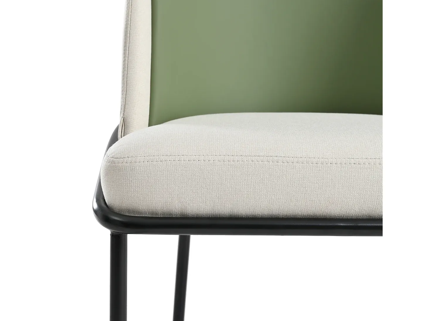 Lote de 2 Sillas - Lino y simil cuero - patas de metal - estilo contemporáneo - Verde + Beige