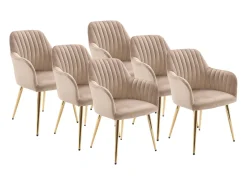 Lote de 6 sillas con brazos de terciopelo y metal dorado - Beige - ELEANA