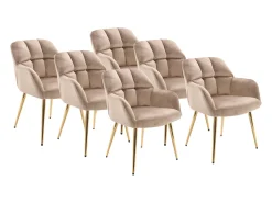 Lote de 6 sillas con reposabrazos - Terciopelo y metal dorado - Beige - PEGA