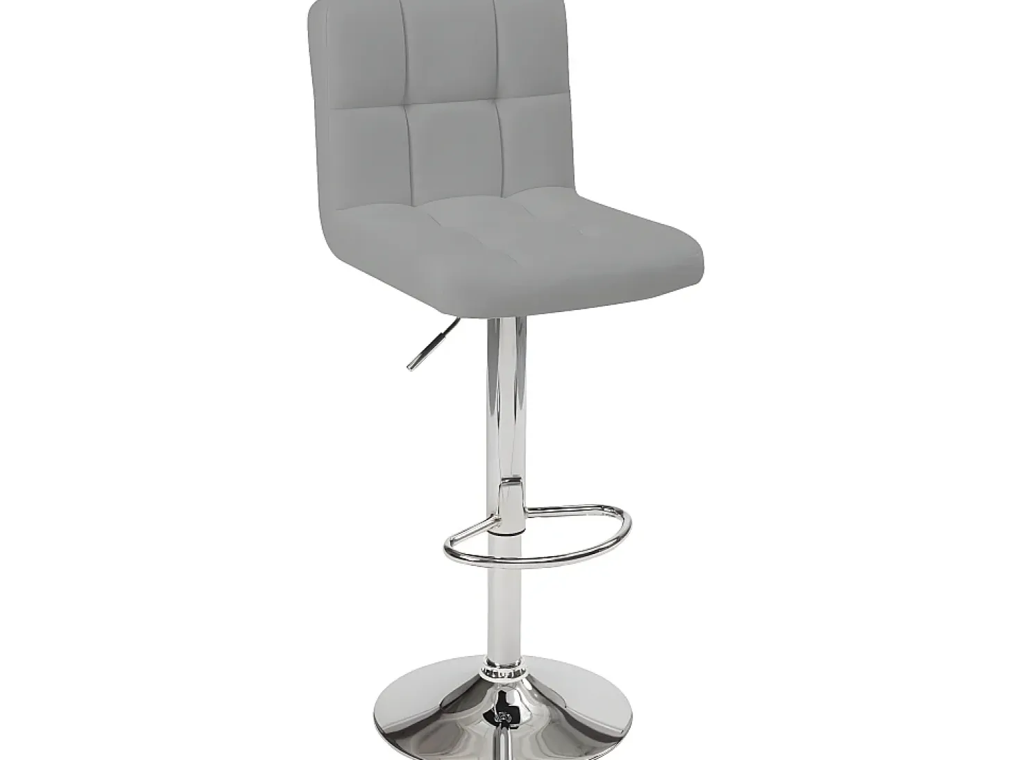 Lote de 2 sillas de bar, asiento de símil cuero con respaldo alto acolchado y tapizado, altura regulable, giratorio, base de metal cromado SIVAN (gris)