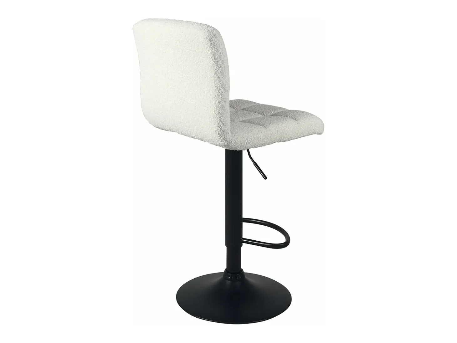 Lote de 2 sillas de bar, asiento de tela bouclé, respaldo alto acolchado, altura ajustable, giratorio, patas de metal negro SIVAN (blanco negro)