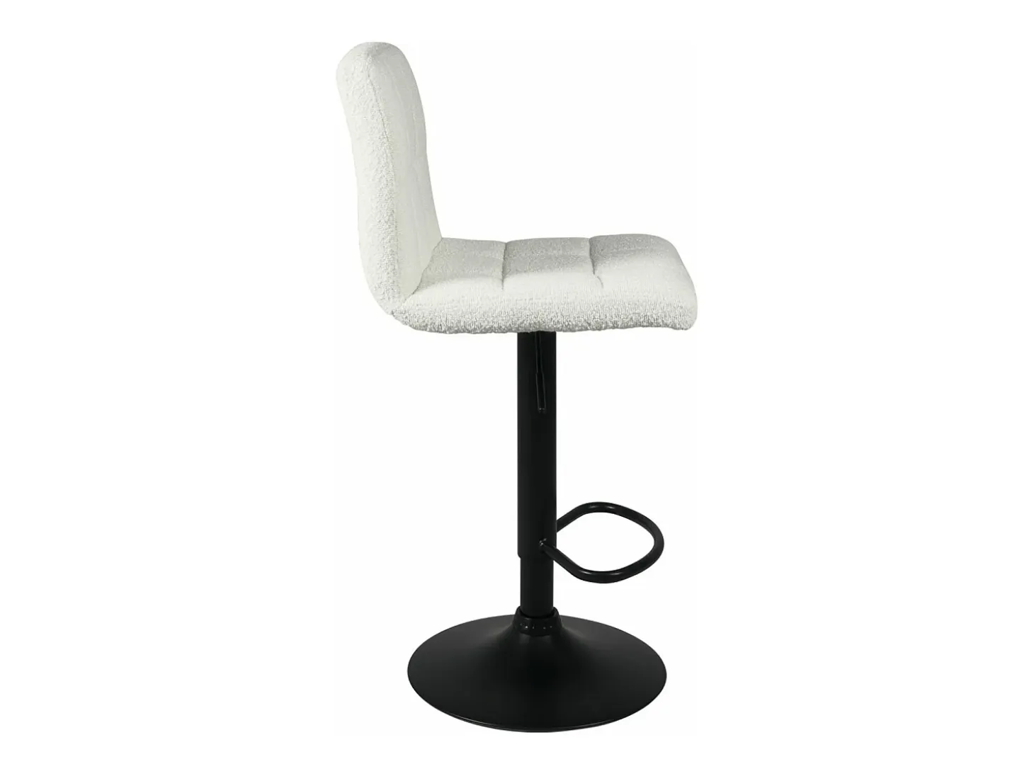 Lote de 2 sillas de bar, asiento de tela bouclé, respaldo alto acolchado, altura ajustable, giratorio, patas de metal negro SIVAN (blanco negro)
