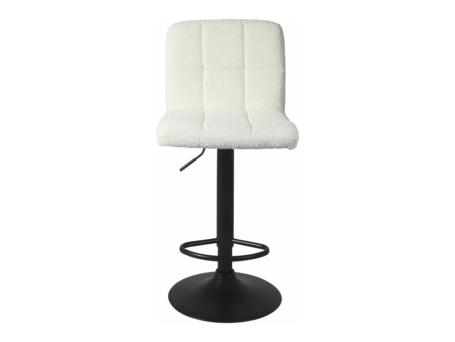 Lote de 2 sillas de bar, asiento de tela bouclé, respaldo alto acolchado, altura ajustable, giratorio, patas de metal negro SIVAN (blanco negro)