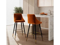 Lote de 2 sillas de bar de terciopelo naranja 78 cm - Aristote