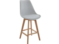 Lote de 2 sillas de bar escandinavas de 70 cm, asiento amplio con respaldo alto, cojín de cuero sintético, patas de madera TIKA (gris)