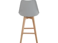 Lote de 2 sillas de bar escandinavas de 70 cm, asiento amplio con respaldo alto, cojín de cuero sintético, patas de madera TIKA (gris)