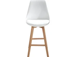 Lote de 2 sillas de bar escandinavas de 70 cm, asiento amplio con respaldo alto, cojín de cuero sintético, patas de madera TIKA (blanco)