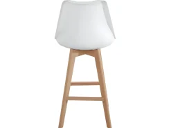Lote de 2 sillas de bar escandinavas de 70 cm, asiento amplio con respaldo alto, cojín de cuero sintético, patas de madera TIKA (blanco)