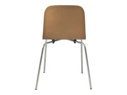 Lote de 4 sillas de cocina de diseño retro asiento de madera patas cromadas RIO (madera oscura)