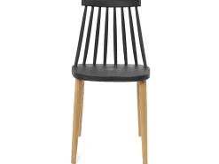 Lote de 2 sillas de cocina bistró café asiento de plástico con barrotes, patas de metal color madera BAO (negro)