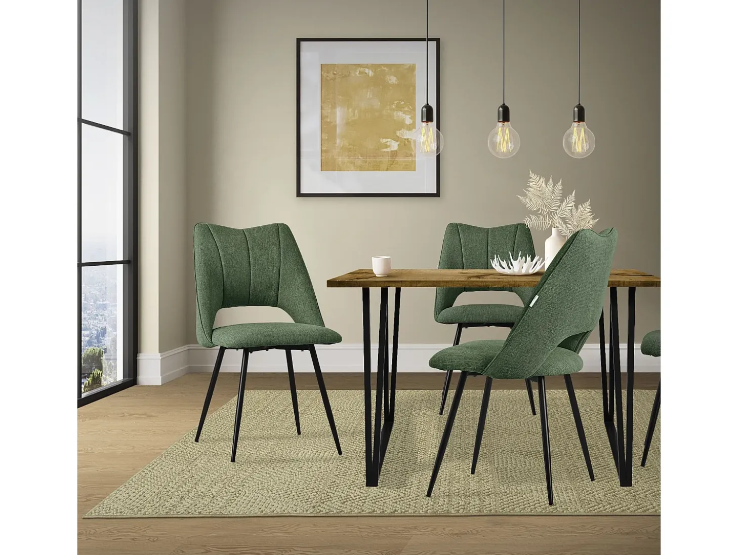 Lote de 4 sillas de comedor silla de cocina silla de salón respaldo tapizado verde