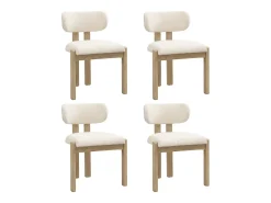 Lote de 4 sillas de madera maciza - Estilo moderno - Respaldo cómodo - Estructura de madera maciza - Tejido bouclé - Natural