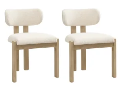 Lote de 2 sillas de madera maciza - Estilo moderno - Respaldo cómodo - Estructura de madera maciza - Tejido bouclé - Natural