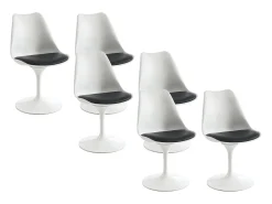 Lote de 6 sillas de polipropileno, cuero sintético y acero - Blanco y Negro - XAFY