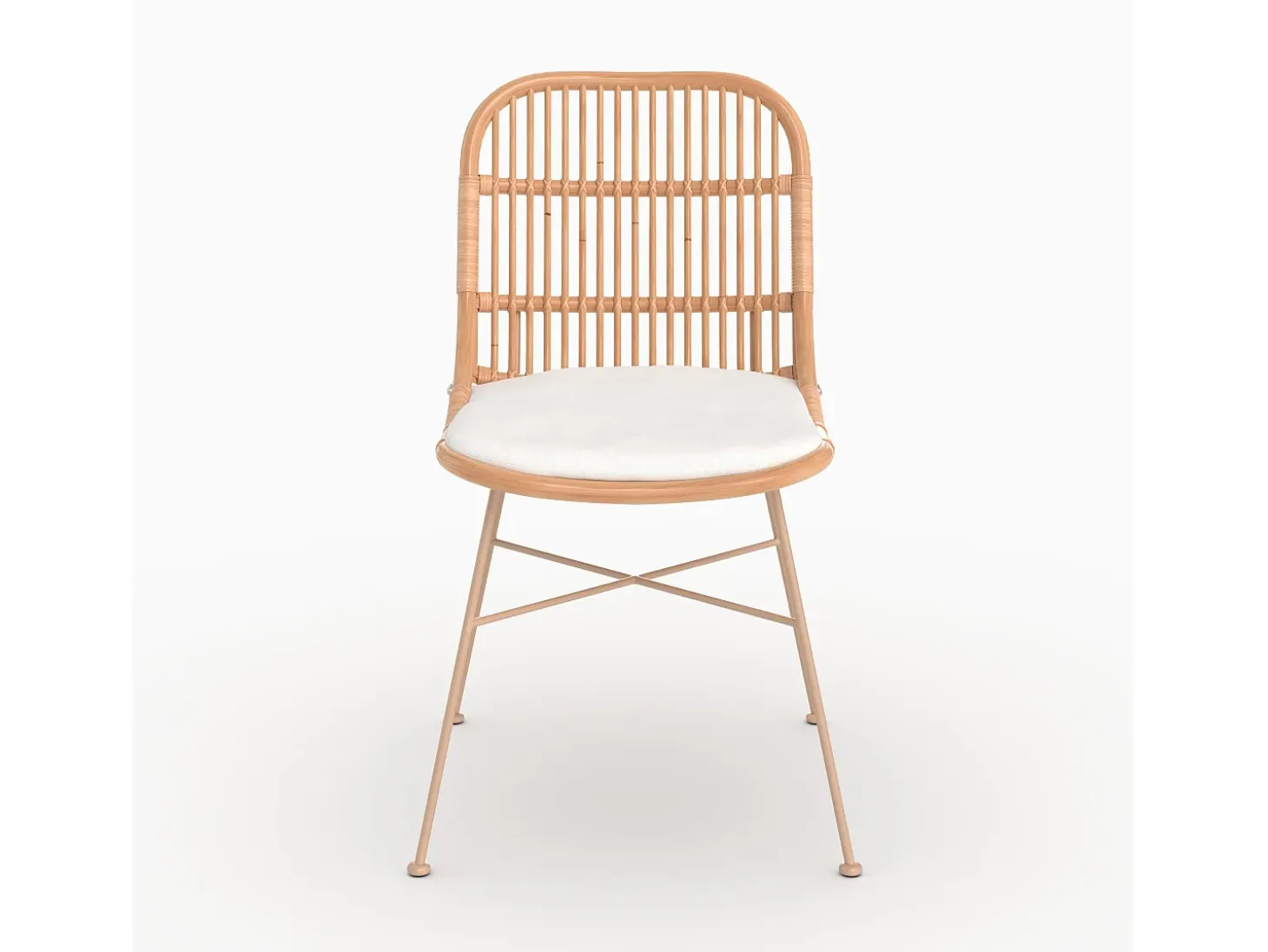 Lote de 2 sillas de ratán beige con patas de metal beige - Moon