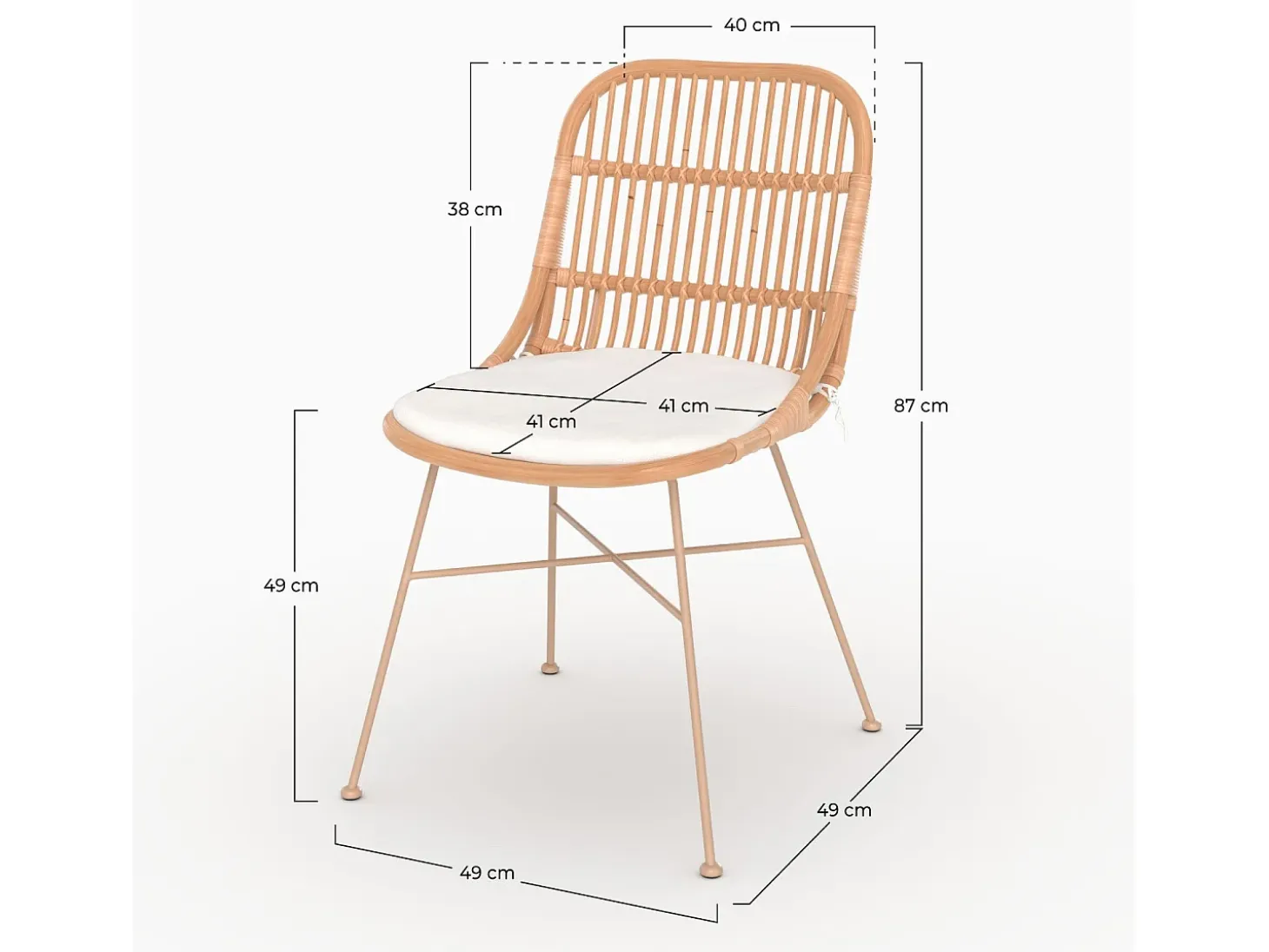 Lote de 2 sillas de ratán beige con patas de metal beige - Moon