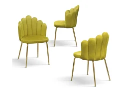 Lote de 4 sillas de tela efecto terciopelo amarillo ocre, patas doradas - LILLE