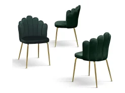 Lote de 4 sillas de tela efecto terciopelo verde, patas doradas - LILLE