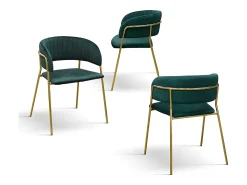 Lote de 4 sillas de tela efecto terciopelo verde, estructura dorada - ORCHIES