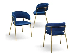 Lote de 4 sillas de tela efecto terciopelo azul, estructura dorada - ORCHIES