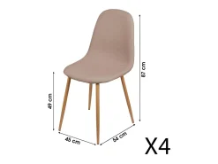 Lote de 4 sillas en tela color topo con patas de metal efecto madera – 45x87x54 cm, altura del asiento 49 cm – Colección NORDICA