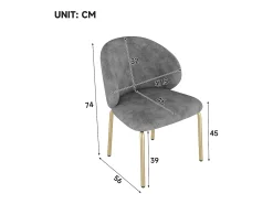 Lote de 4 Sillas en tela chenille - patas de metal dorado - silla de tocador - silla de comedor - Gris