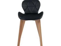Lote de 2 sillas escandinavas para salón y comedor, asiento acolchado de cuero sintético acolchado, patas de madera de haya clara FATI (negro)