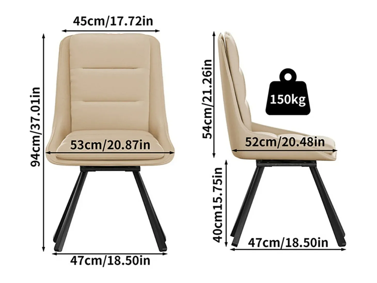 Lote de 2 sillas FATIVO - Silla de oficina giratoria en cuero caqui - Sillón escandinavo acolchado para salón