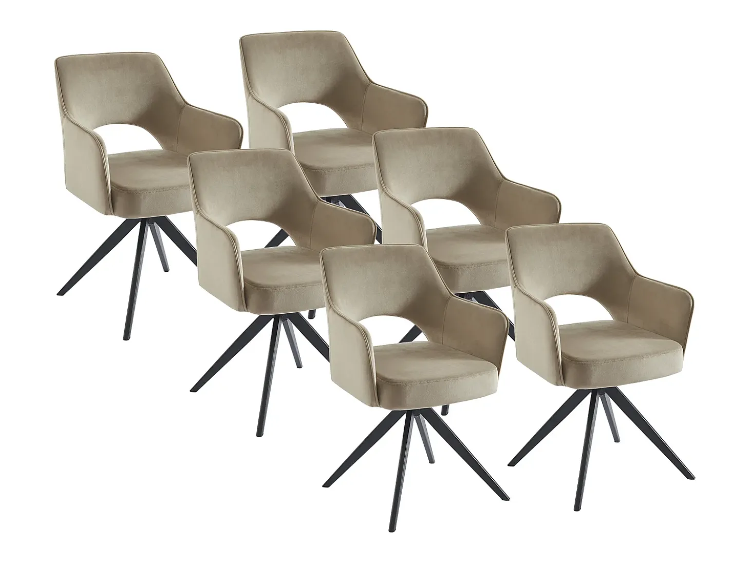 Lote de 6 sillas giratorias con brazos de terciopelo y metal negro - Beige - KONYA