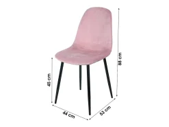 Lote de 4 sillas LOLY, asiento y respaldo en terciopelo rosa, estructura en metal negro.