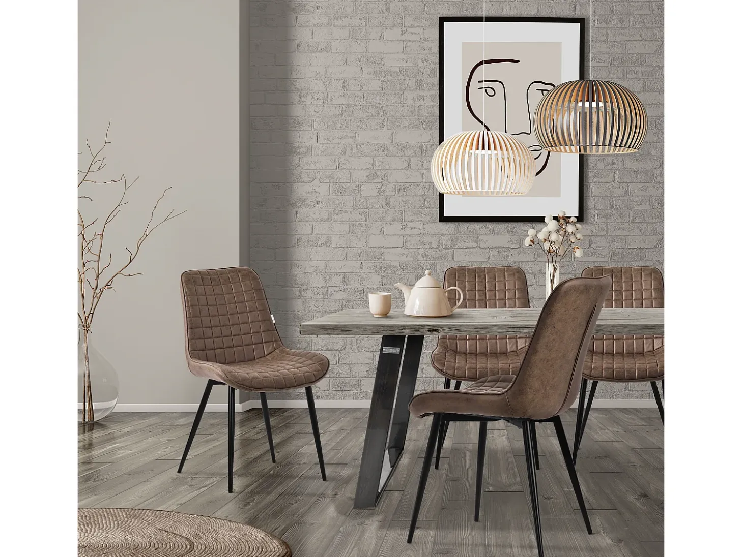 Lote de 4 sillas Sillas de comedor Silla de cocina Sillas de salón PU imitación piel marrón