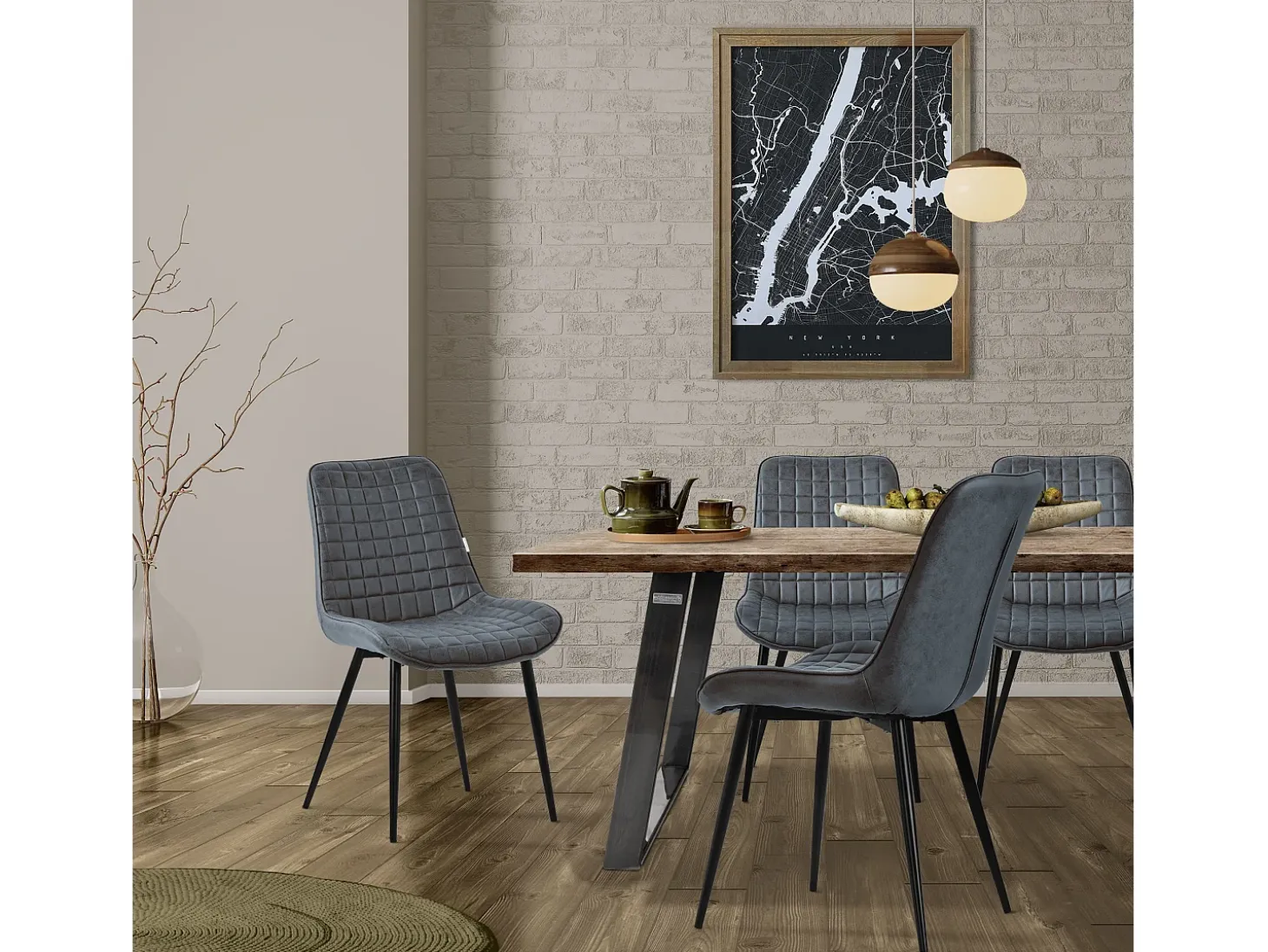 Lote de 4 sillas sillas de comedor sillas de cocina sillas de salón PU imitación piel antracita