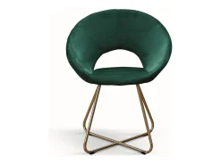 Lote de 4 sillones de tela efecto terciopelo verde, base de metal dorado - ZANTE