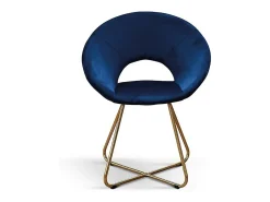 Lote de 2 sillones de tela efecto terciopelo azul, base de metal dorado - ZANTE