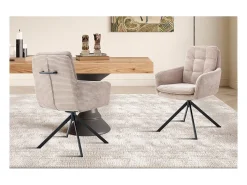 Lote de 2 sillones KAVIRA – Terciopelo acanalado en color arena – Patas de metal – Con reposabrazos – Diseño cálido y moderno