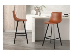 Lote de 2 taburetes de bar OZON – Color coñac – Asiento de PU – Confort moderno y estilo elegante