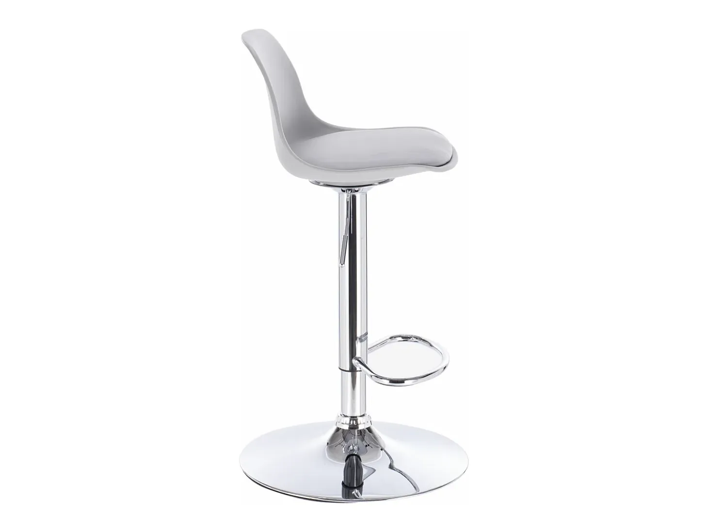 Lote de 2 taburetes de bar de diseño, asiento con respaldo pequeño y cojín de cuero sintético, giratorio, altura ajustable, base cromada SIG (gris)